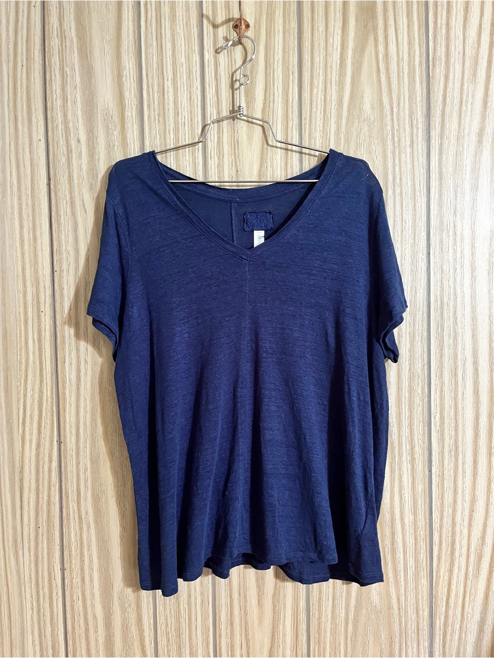 Sigrid Olsen 100% Linen Navy Blue V-Neck Short Sleeve Top – Plus Size 1X